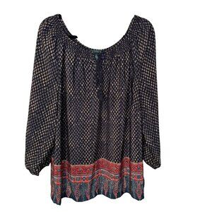 Lauren Ralph Lauren Women’s Peasant Blouse Tunic Top Size 2X Navy Blue Boho